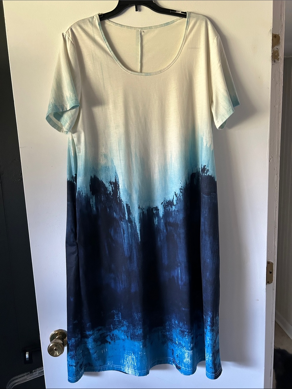 Ombre Blue & Cream Short Sleeve Maxi Dress